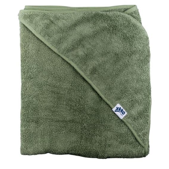Kikko BIO bavlněná froté osuška s kapucí XKKO Organic 90x90cm GRANITE GREEN