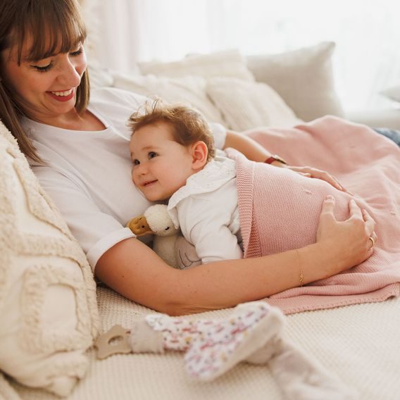 BabyOno Pletená dětská deka s plyšovou podšívkou RŮŽOVÁ