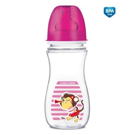 Canpol babies Kojenecká láhev EasyStart PIRÁTI 300ml - RŮŽOVÁ