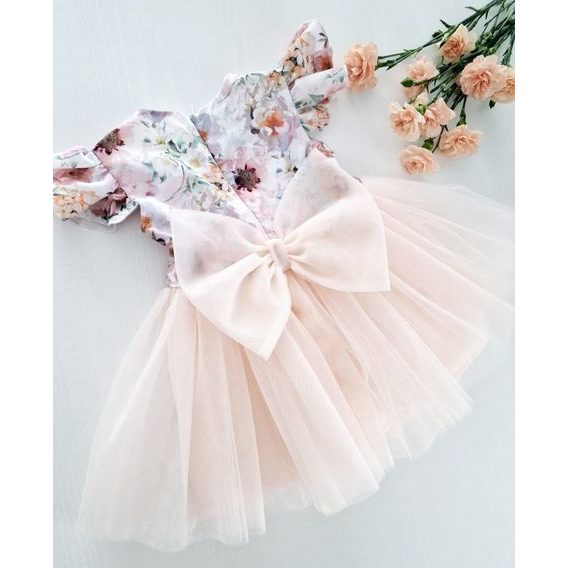 Helen Tylové šaty Creamy Flowers s meruňkovou sukýnkou