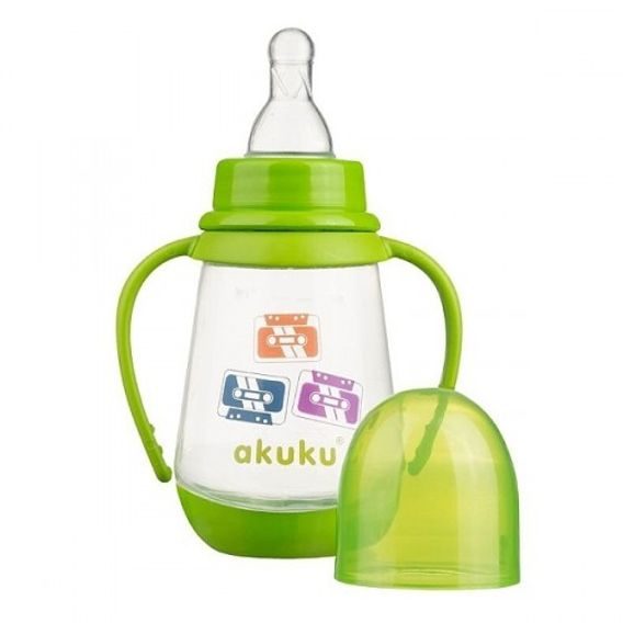 Akuku Kojenecká láhev standart s úchyty 150ml (A0008) - ORANŽOVÁ