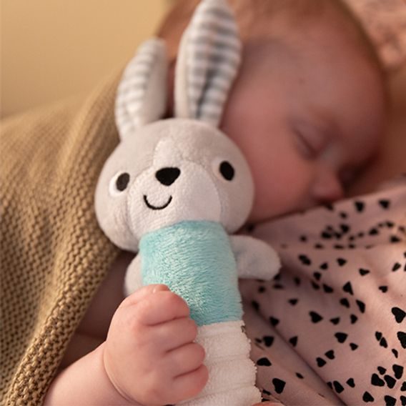 BabyOno Chrastítko s pískátkem Bunny Hey