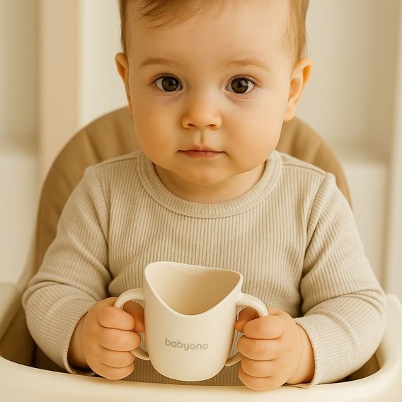 BabyOno Ergonomický hrneček Flow BÉŽOVÝ