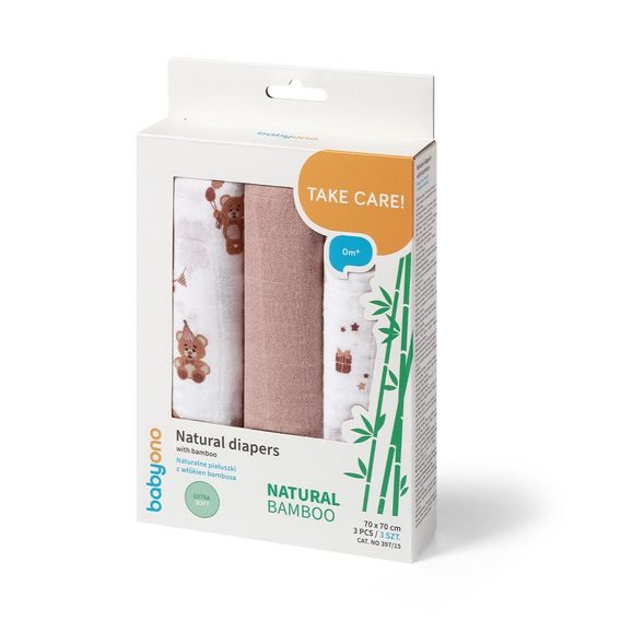 BabyOno Bambusové pleny 3ks HNĚDÁ Medvídci