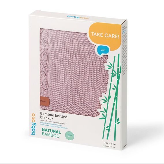 BabyOno Pletená dětská deka bambusová ozdobný lem RŮŽOVÁ