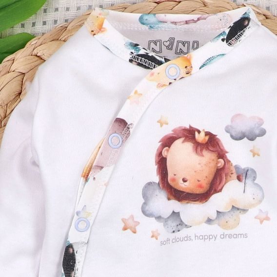 NINI Zavinovací body dlouhý rukáv Zvířátka v oblacích LEV BÍLÉ