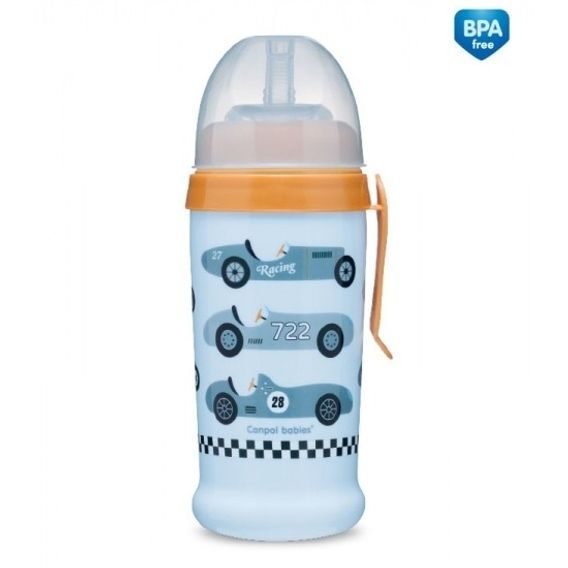 Canpol babies Sportovní láhev s nevylévací slámkou Racing 350ml (12m+) - MODRO-ORANŽOVÁ