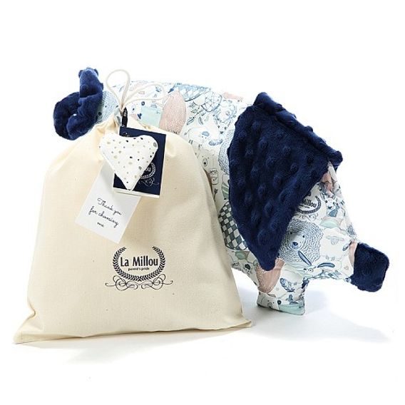 La Millou Luxusní polštářek Sleepy Pig Velvet-Cotton, ICY SEAL BLUE - DARK GREY