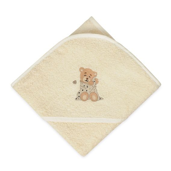 BabyMatex Osuška s kapucí 100x100cm Maxi MEDVÍDEK KRÉMOVÁ