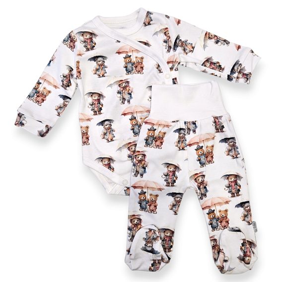 Le Bebe Zavinovací body + polodupačky Medvídci s deštníky