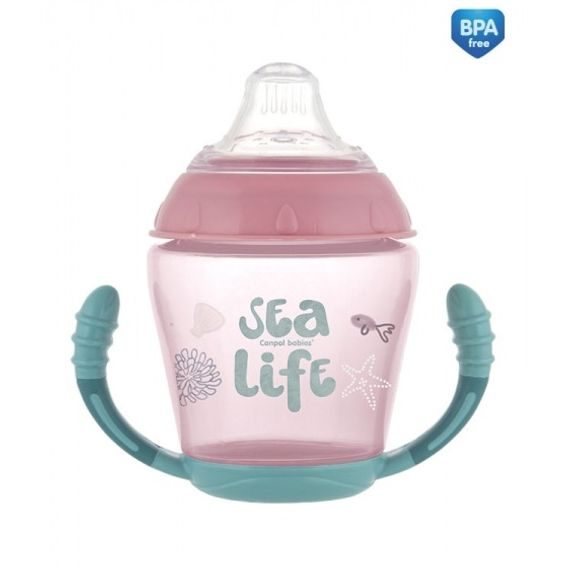 Canpol babies Nevylévací hrníček Sea Life 230ml (9m+) - RŮŽOVÝ