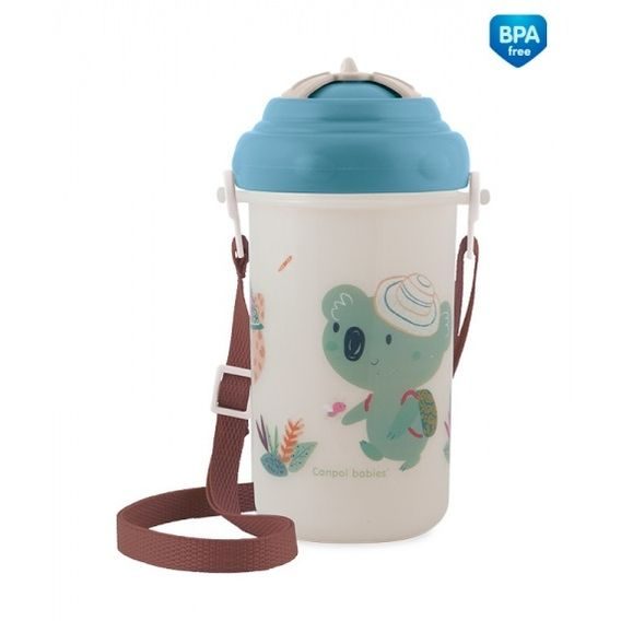 Canpol babies Cestovní láhev s brčkem 400ml (12m+) - KOALA MODRÁ