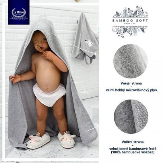 La Millou Luxusní župánek Bamboo Soft "L" (6-10let) - GREY & HELLO WORLD