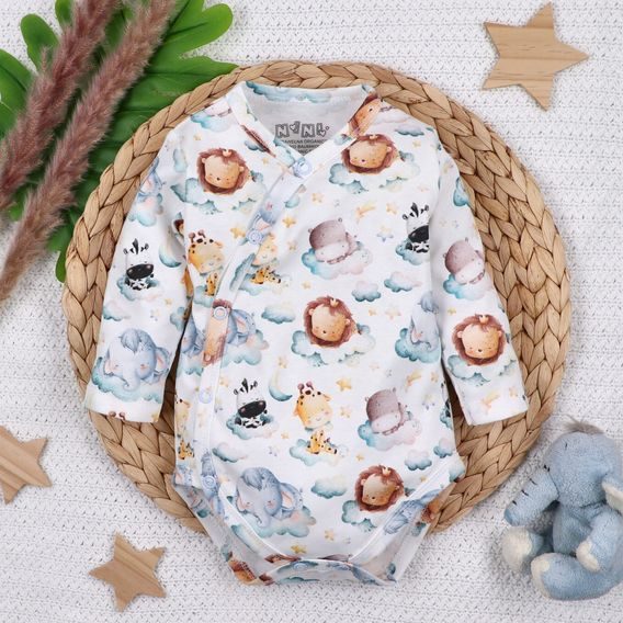 NINI Zavinovací body dlouhý rukáv Zvířátka v oblacích VZOROVANÉ