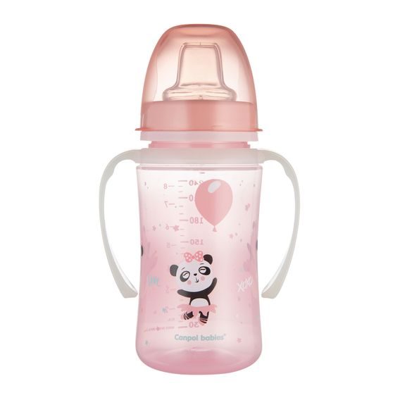 Canpol babies Tréninkový hrníček se svítícími úchyty Exotic Animals 240ml (6m+) - RŮŽOVÝ PANDA
