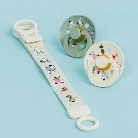 BIBS Moomin Dárkový set klip + dudlíky 6-18m Ivory/Sage