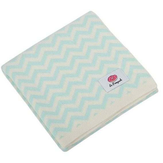 Le Pampuch Pletená dětská deka 100%Cotton CIKCAK - MINT & ECRU