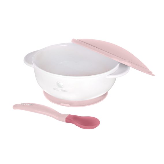 KikkaBoo Miska s přísavkou, víčkem a lžičkou s tepelným senzorem Pink