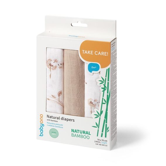 BabyOno Bambusové pleny 3ks BÉŽOVÁ Pampelišky