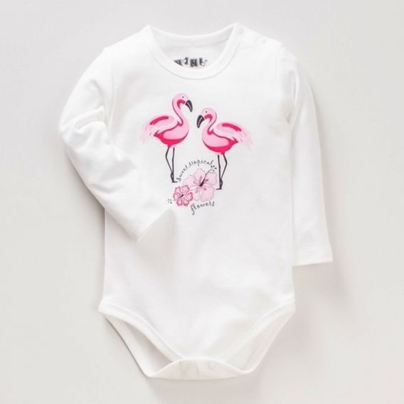 NINI Body dlouhý rukáv Flamingo BÍLÉ