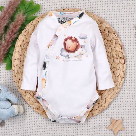 NINI Zavinovací body dlouhý rukáv Zvířátka v oblacích LEV BÍLÉ