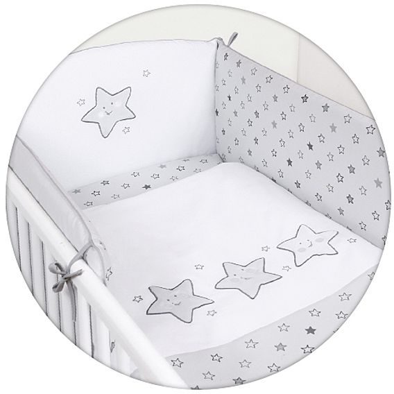 Ceba 3-dílná souprava do postýlky s výšivkou HVĚZDY ŠEDÁ