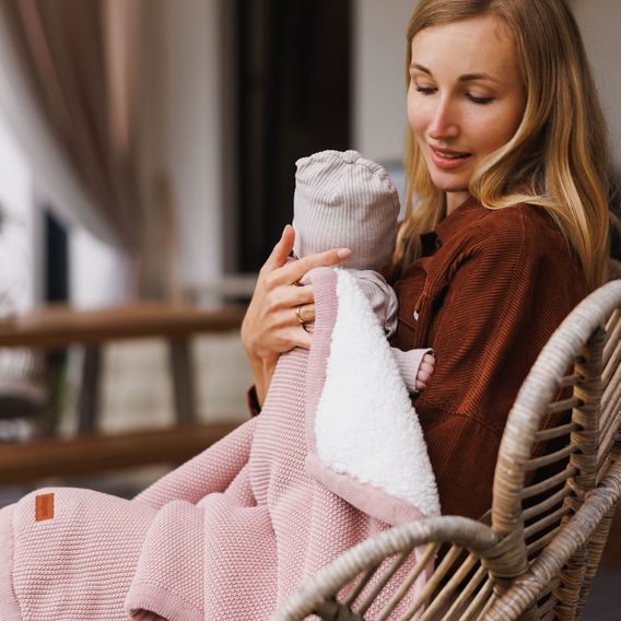 BabyOno Pletená dětská deka s beránkem RŮŽOVÁ