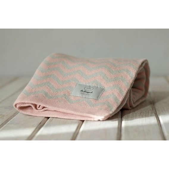 Le Pampuch Pletená dětská deka 100%Cotton CIKCAK - POWDER PINK & LIGHT GREY