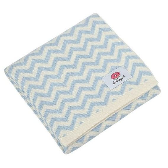 Le Pampuch Pletená dětská deka 100%Cotton CIKCAK - BABY BLUE & ECRU