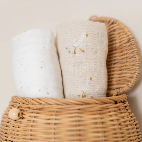 Little Dutch Mušelínové pleny organic 2ks Husa Newborn Naturals (70x70cm)