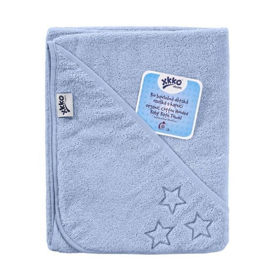 Kikko BIO bavlněná froté osuška s kapucí XKKO Organic 90x90cm BABY BLUE STARS