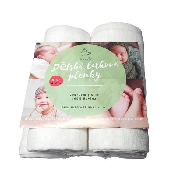 PREM Bavlněné pleny 70x70cm bílé 5ks NEW