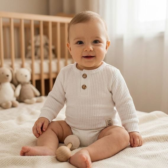 Makoma Waffel body "polo" dlouhý rukáv WHITE