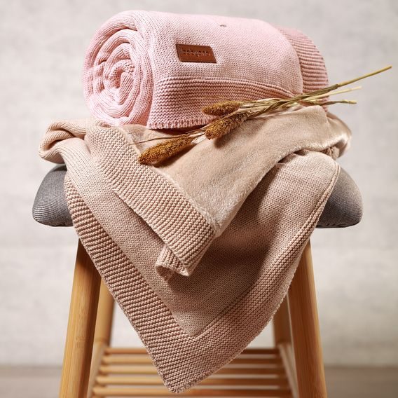 BabyOno Pletená dětská deka s plyšovou podšívkou RŮŽOVÁ