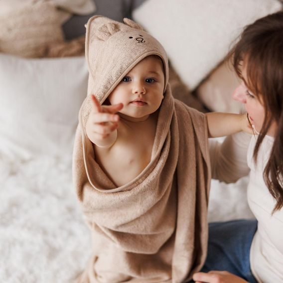 BabyOno Bambusová osuška s kapucí 100x100cm BÉŽOVÁ