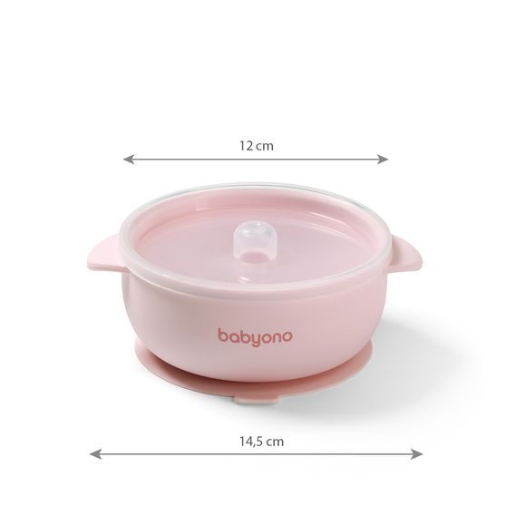 BabyOno Silikonová miska s přísavkou a víčkem RŮŽOVÁ