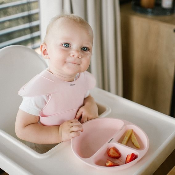 BabyOno Silikonový bryndák s kapsou RŮŽOVÝ