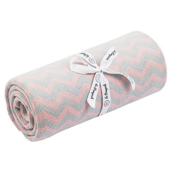 Le Pampuch Pletená dětská deka 100%Cotton CIKCAK - POWDER PINK & LIGHT GREY