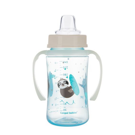 Canpol babies Tréninkový hrníček se svítícími úchyty Exotic Animals 240ml (6m+) - MODRÝ LENOCHOD