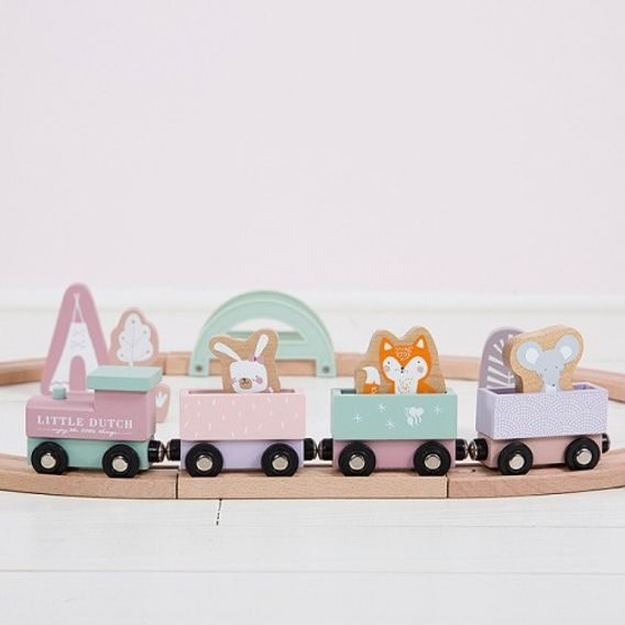 Little Dutch Dřevěný vláček s dráhou - ADVENTURE PINK