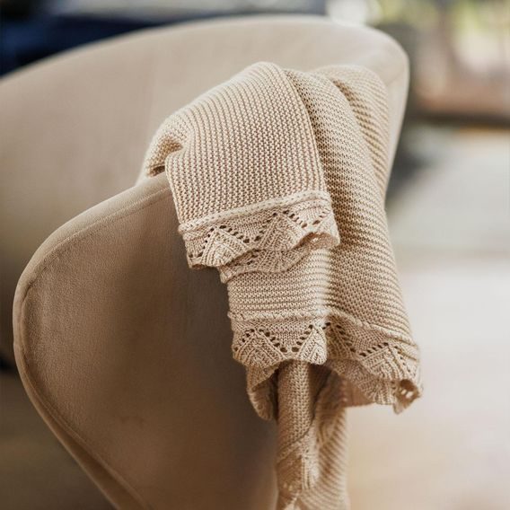 BabyOno Pletená dětská deka bambusová ozdobný lem SVĚTLE BÉŽOVÁ