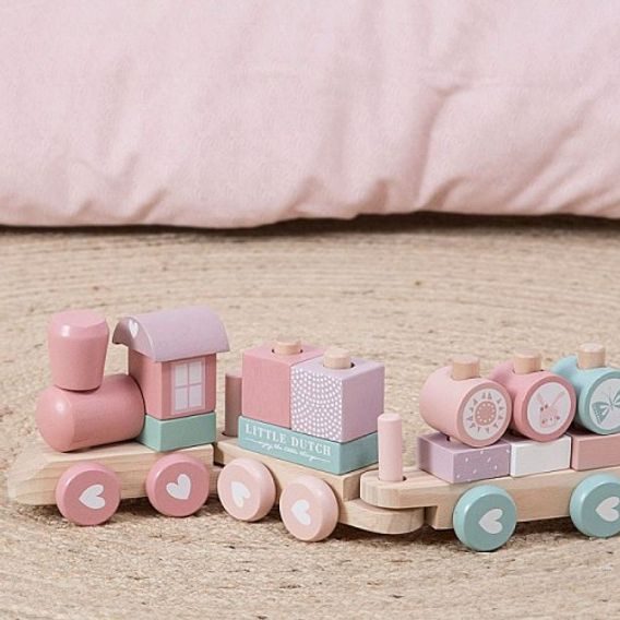 Little Dutch Dřevěný vlak/stavebnice 2v1 - ADVENTURE PINK
