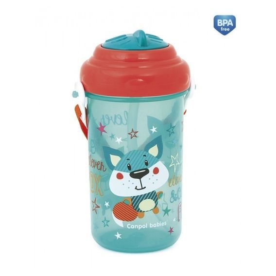 Canpol babies Cestovní láhev s brčkem Forest Friends 400ml (12m+) - MODRÁ