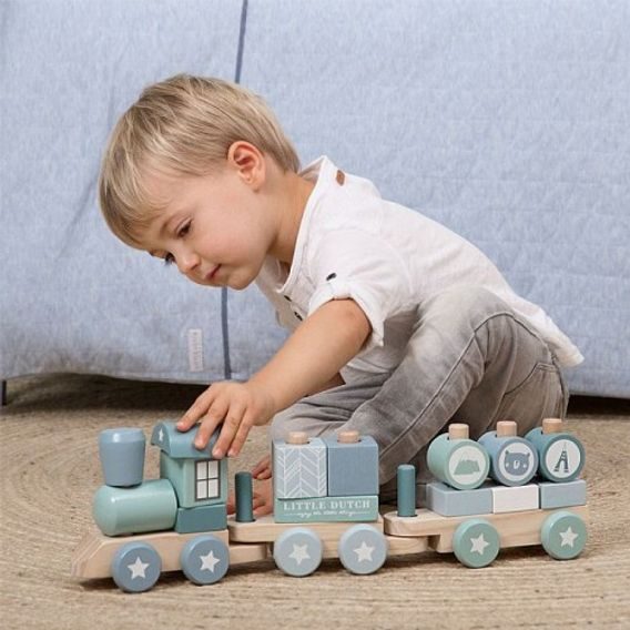 Little Dutch Dřevěný vlak/stavebnice 2v1 - ADVENTURE BLUE