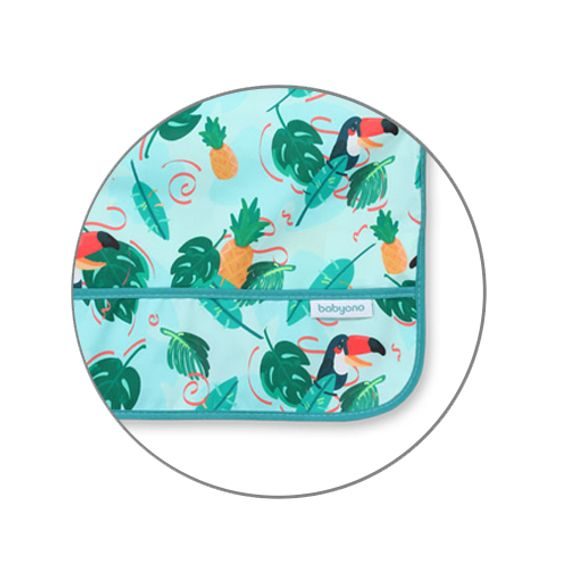 BabyOno Bryndák s rukávy omyvatelný 6m+ TOUCANS