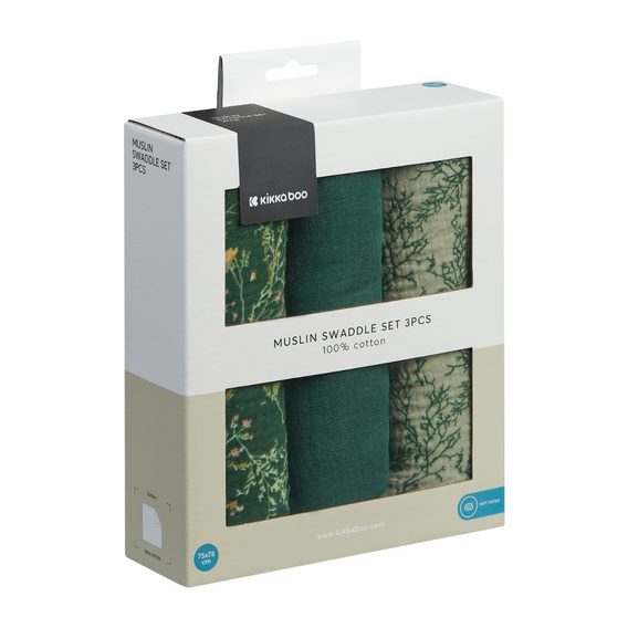 KikkaBoo Pleny mušelínové 3ks (75x75cm) Secret Garden Green