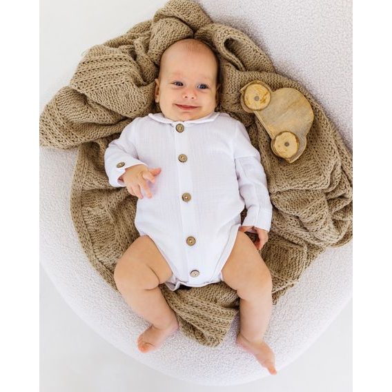 Makoma Mušelínová body-košile dlouhý rukáv Bamboo BÍLÁ