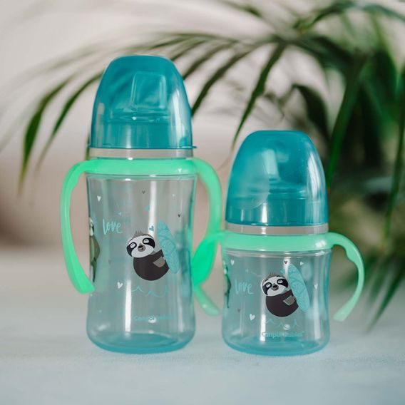 Canpol babies Tréninkový hrníček se svítícími úchyty Exotic Animals 240ml (6m+) - MODRÝ LENOCHOD