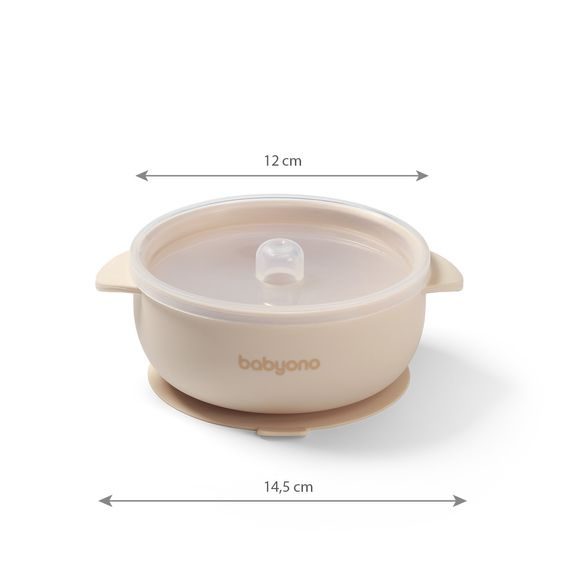 BabyOno Silikonová miska s přísavkou a víčkem BÉŽOVÁ