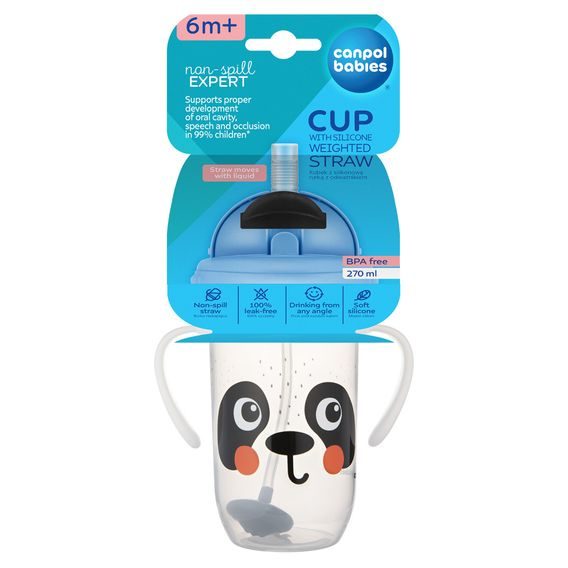 Canpol babies Hrneček nevylévací se slámkou a závažím BabiesBoo 270ml PANDA